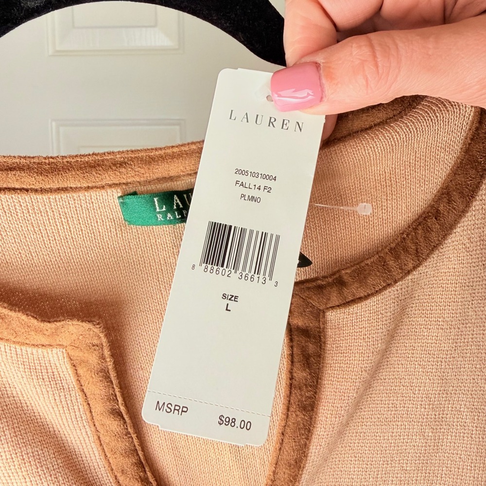NWT Lauren Ralph Lauren Women's Briwn Knit V-Neck Long Sleeve Sweater Size L - Picture 3 of 4